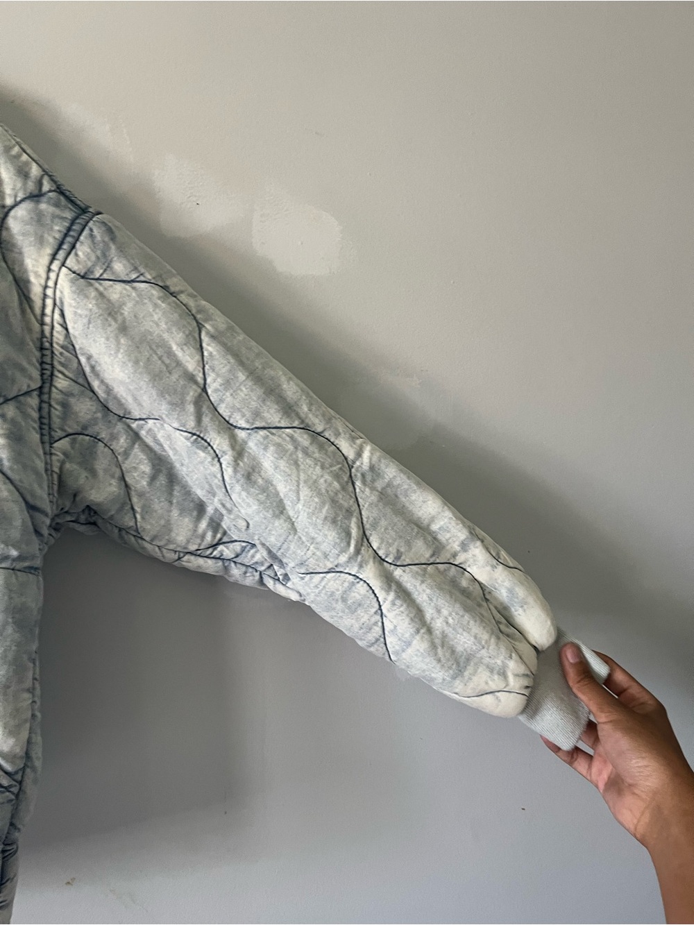 Light Gray denim wash boho Quilted Women's Jacket - Picture 4 of 14